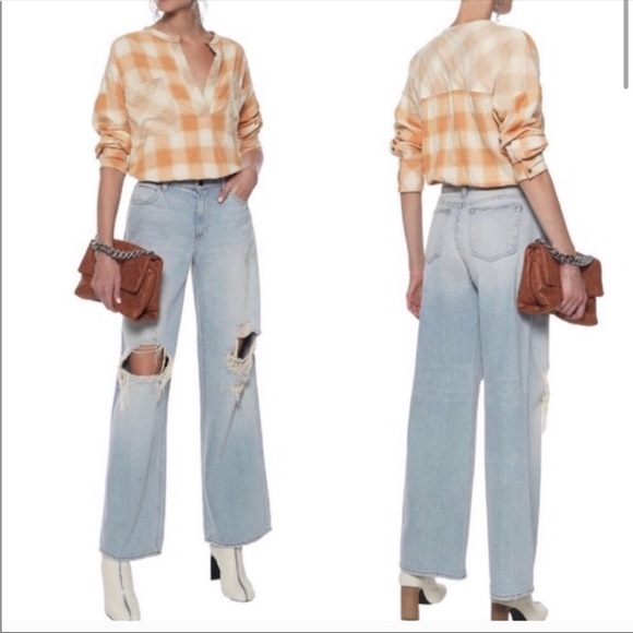 IRO Mayra Monocrome Checkered Plaid V Neck Blouse - Picture 2 of 14